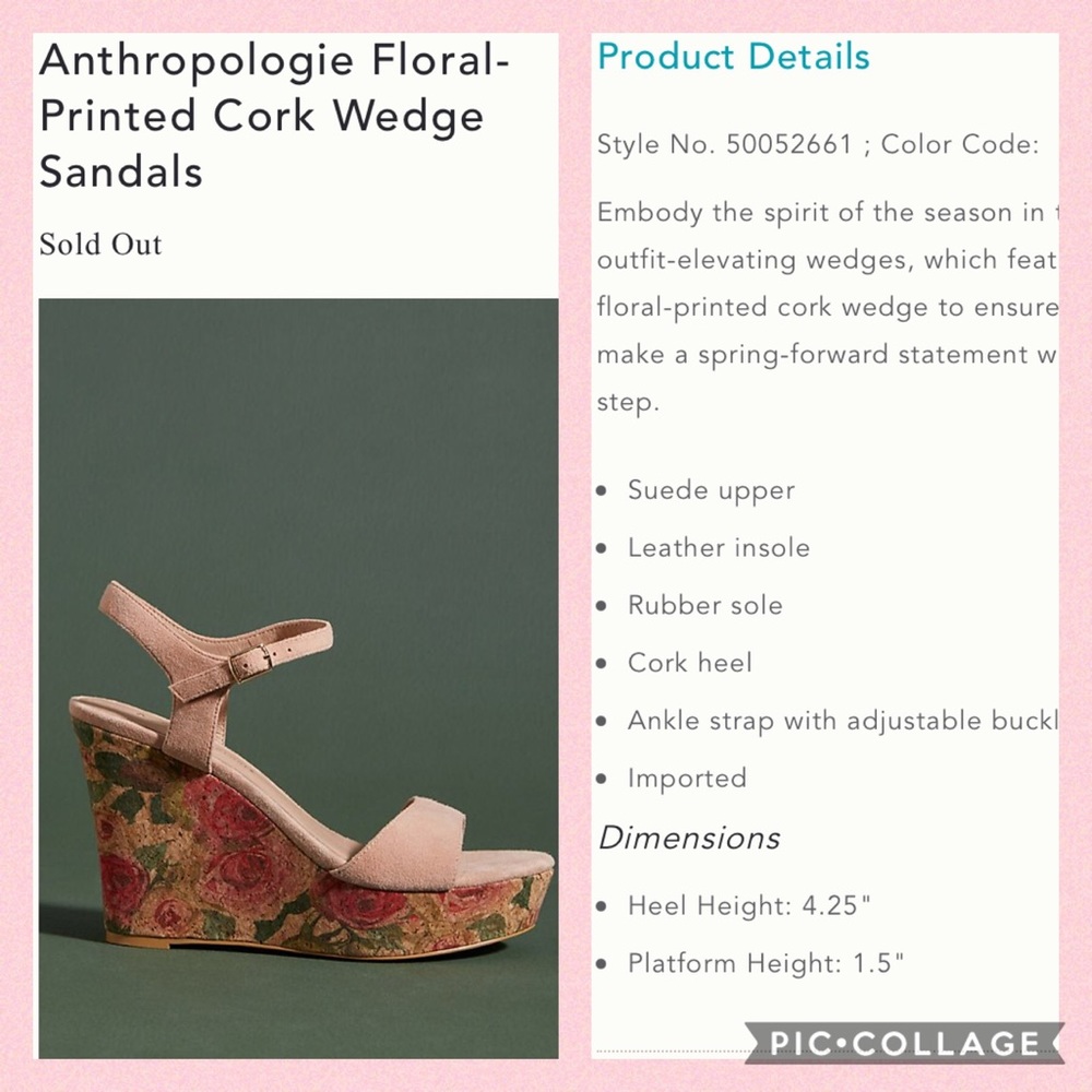 Anthro Floral-Printed Cork Wedge Sandals, fits 9.5